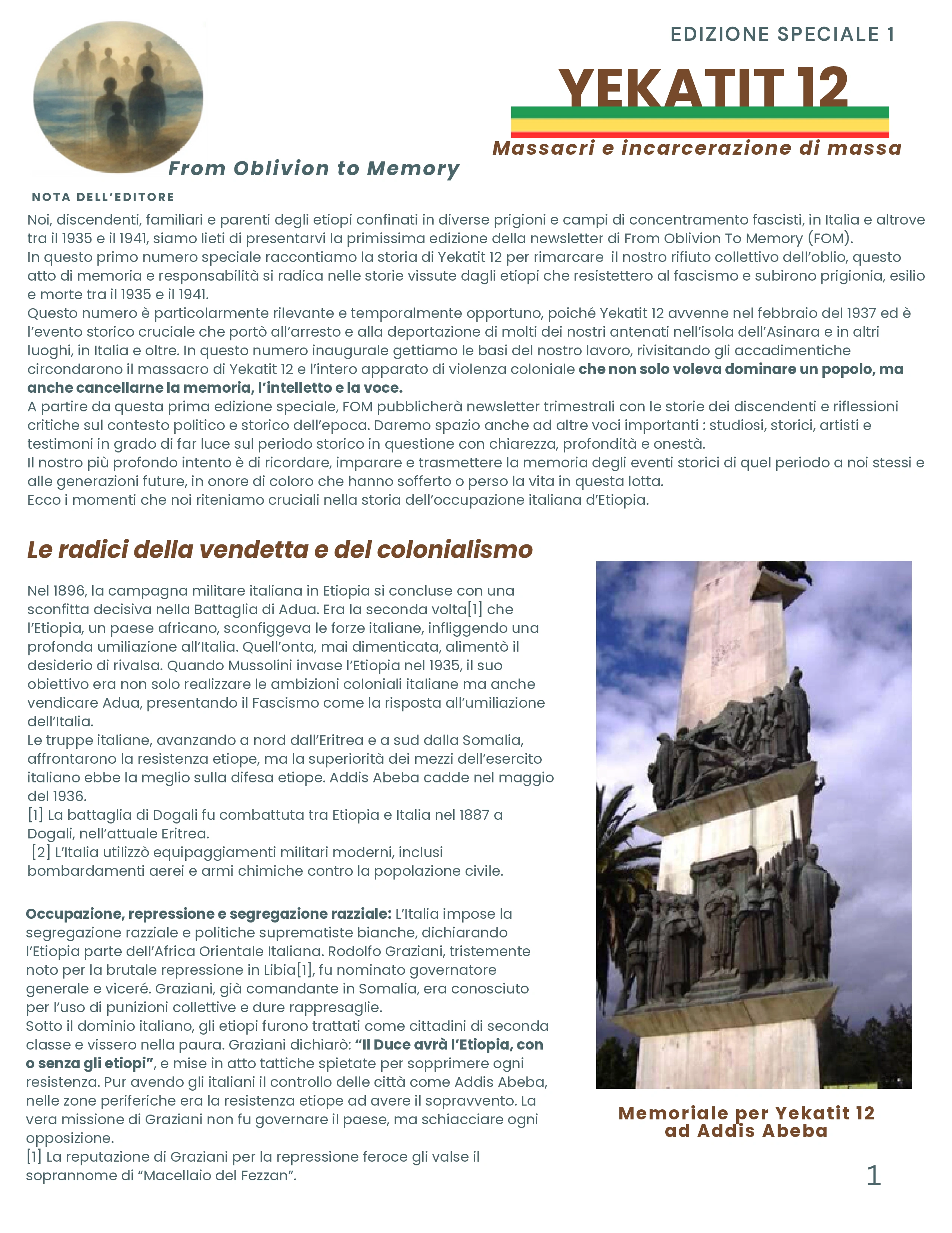 Yekatit 12 Newsletter — Page 1